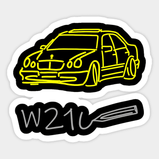 Mercedes W210 front view simple sketch grey yellow Sticker